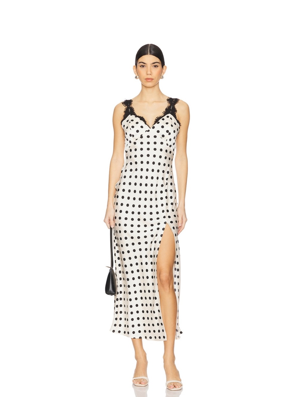 Astr Polka Dot Slip Dress in Black and White